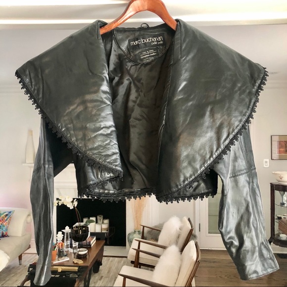 Vintage 80’s Cropped Leather Jacket, Sz 6-8 - Picture 1 of 9